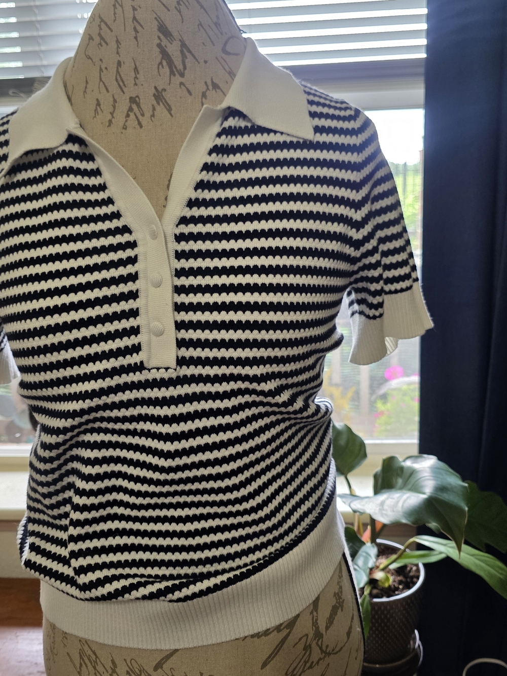 Adrianna Papell Black and White Striped Knit Top